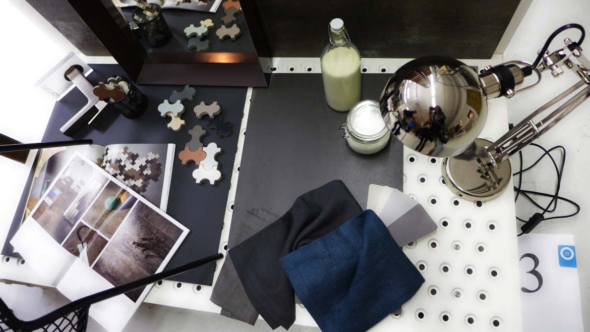 Moodboard zawierający płytki Marazzi Trennale